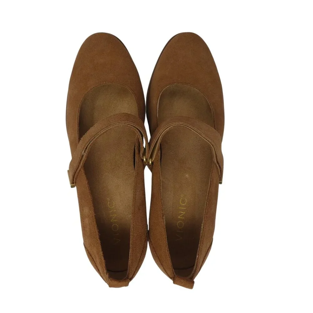 Vionic Alma Brown Suede Wedge Heel Mary Jane Shoes Womens 8.5 Wide